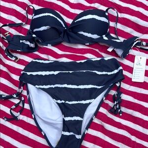 Striped Black and White Bikini Set